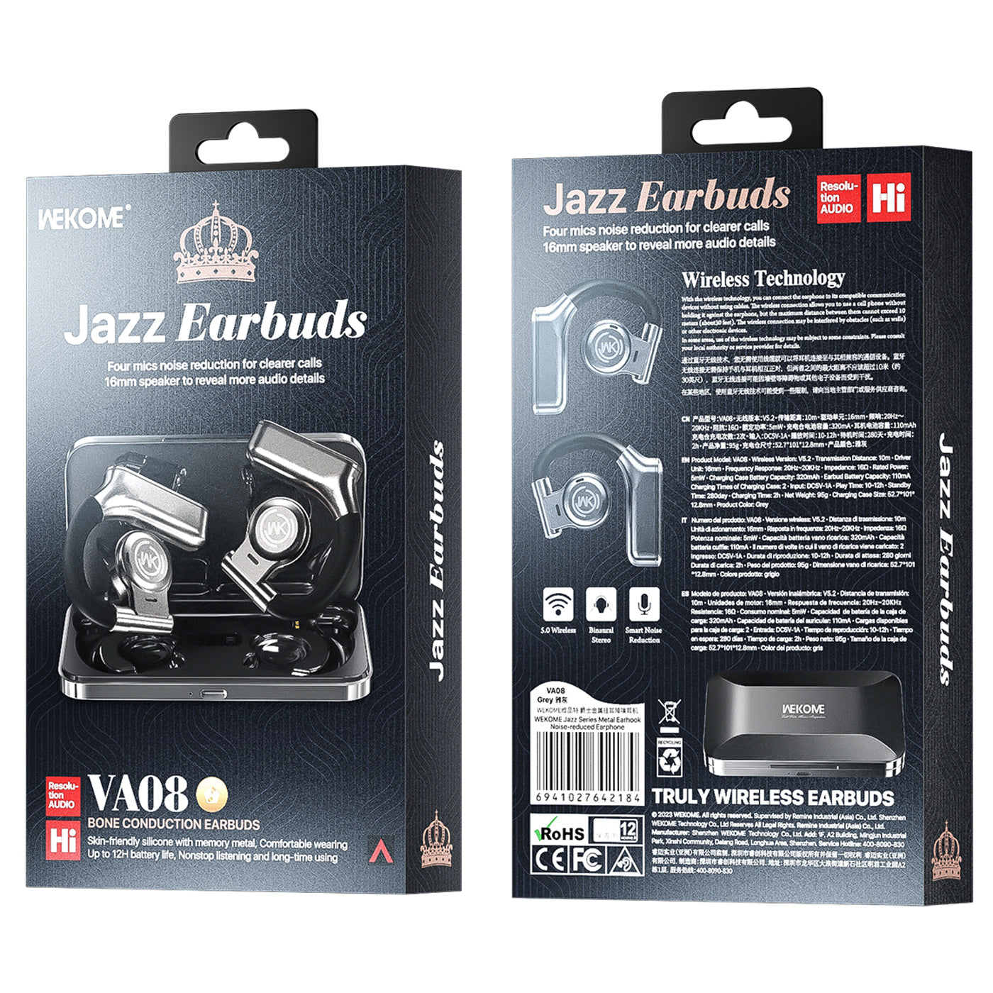 WEKOME VA08 Wireless Bluetooth Headset TWS Noise Reduction Jazz Earbuds Bone Connection Headphones