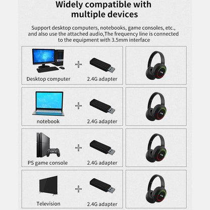 L800 2.4G Wireless / Bluetooth 5.1 Over-ear Headset LED Light Low Latency E-sports Gaming Headphone