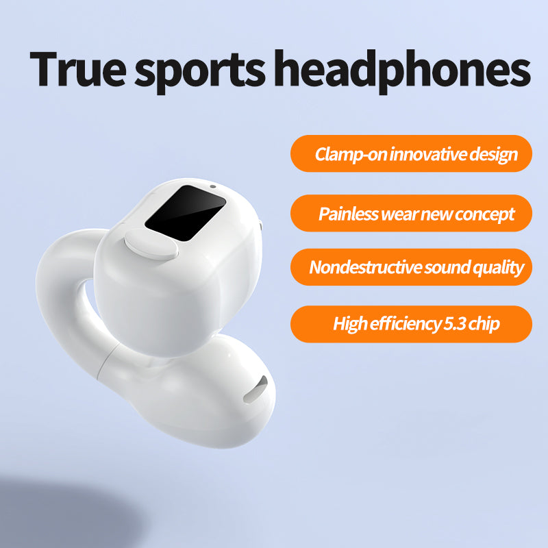 M10 Digital Display Clip-on Bluetooth Earphone HiFi Sound Single Ear Bendable Headphone