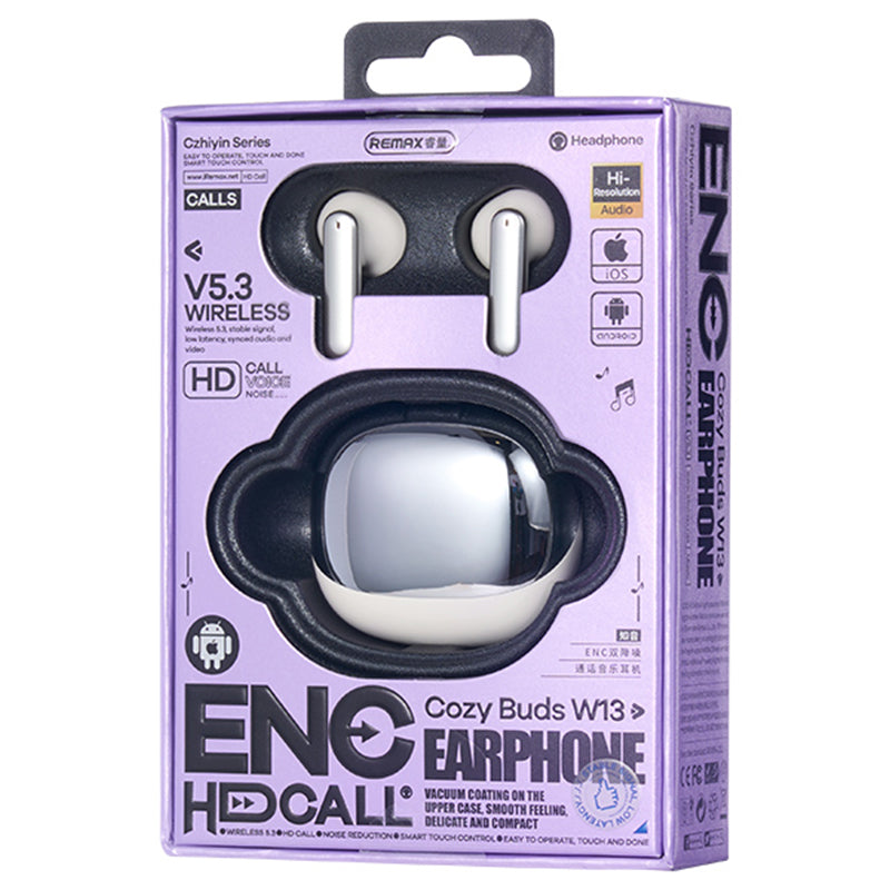 REMAX CozyBuds W13 ANC+ENC Dual Noise-Cancelling Music Headphones Wireless Headset with 250mAh Charging Case