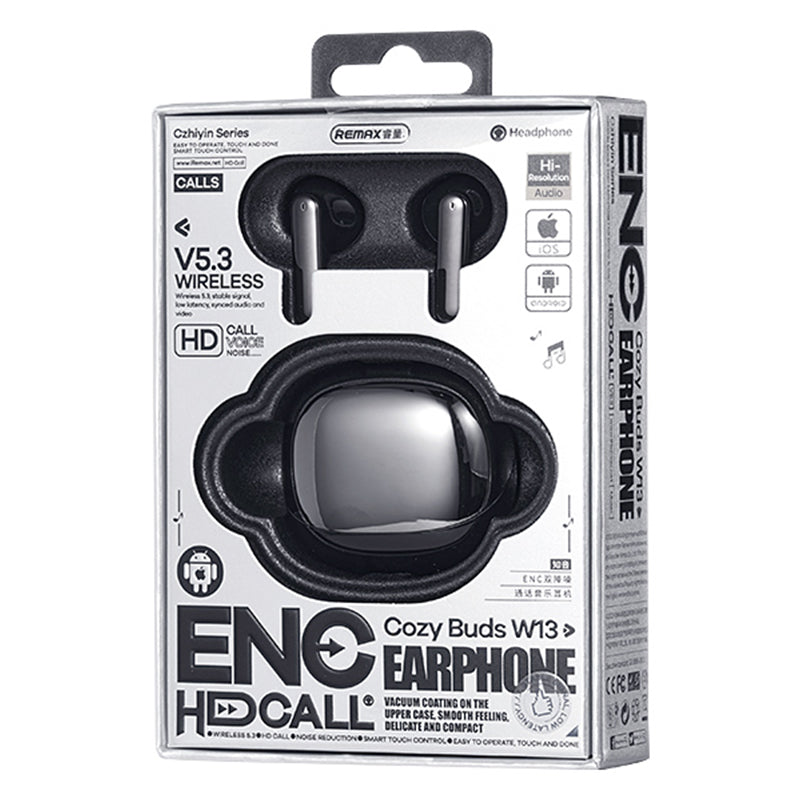 REMAX CozyBuds W13 ANC+ENC Dual Noise-Cancelling Music Headphones Wireless Headset with 250mAh Charging Case