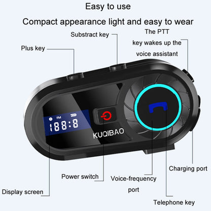 KUQIBAO Helmet Bluetooth Headset Motorcycle Intercom Waterproof Headphone (with Soft Microphone)