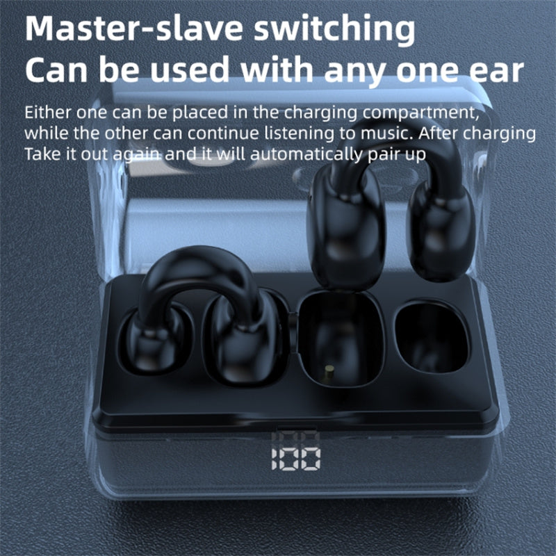 FK8 Bone Conduction Bluetooth Earphones Ear Clip Headphones with Digital Display Charging Case