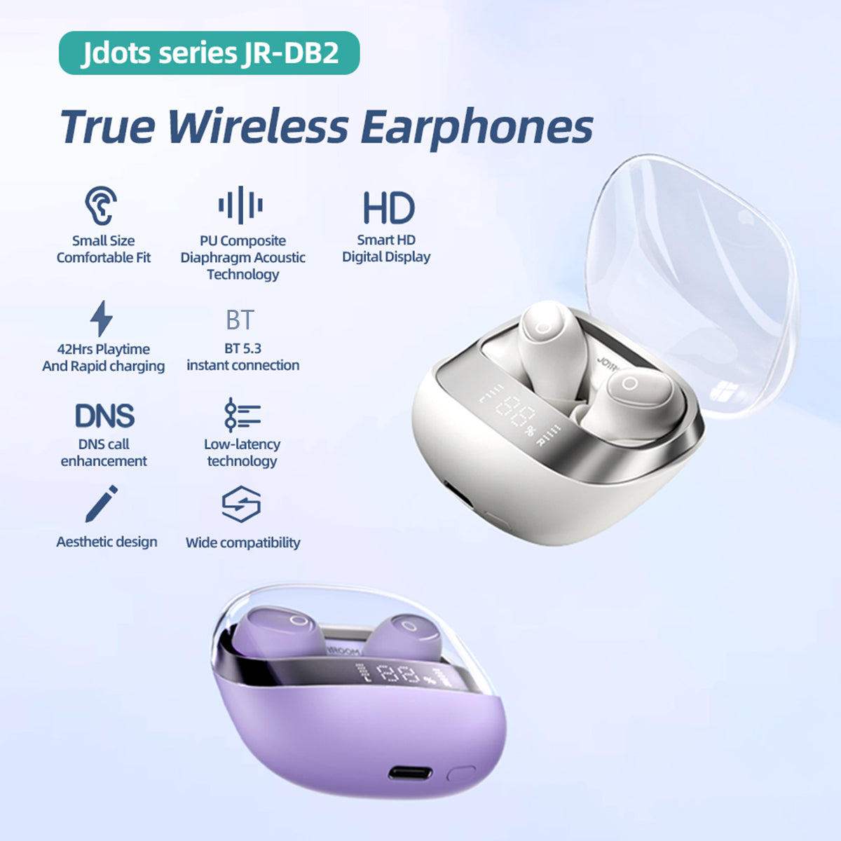 JOYROOM Jdots Series JR-DB2 True Wireless Earphones Low-latency Bluetooth Headphones with Digital Display