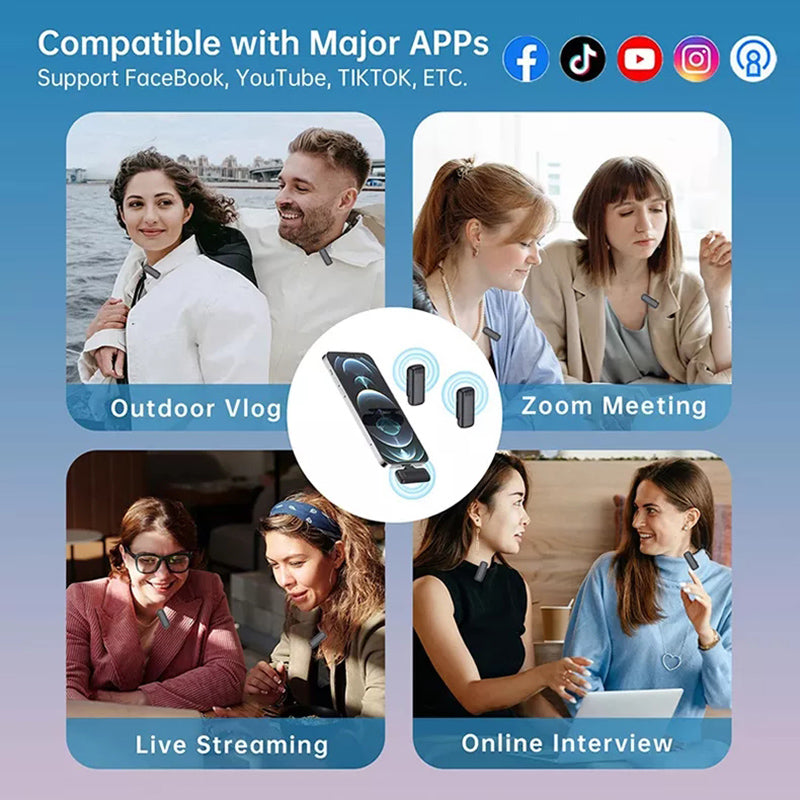 J13 2Pcs Wireless Lavalier Microphone with Receiver Omnidirectional Sound Pickup Mini Type-C Lavalier Mic