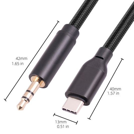 TY35bk HiFi USB-C to 3.5mm Audio Aux Jack Cable Headphone Stereo Cord Compatible with Type-C Devices, 2m