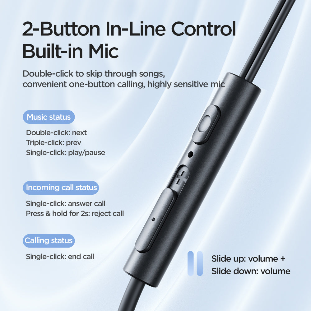JOYROOM EW07 Half-In-Ear 3.5mm AUX Headphone Built-in Mic Volume Control Stereo Sound Wired Earphone