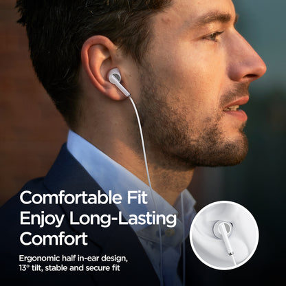JOYROOM EW07 Half-In-Ear 3.5mm AUX Headphone Built-in Mic Volume Control Stereo Sound Wired Earphone