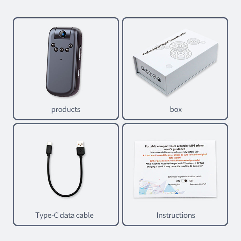 V13 128G 1080P HD Lens Night Vision Voice Recorder Noise Reduction Recording Camcorder with Back Clip
