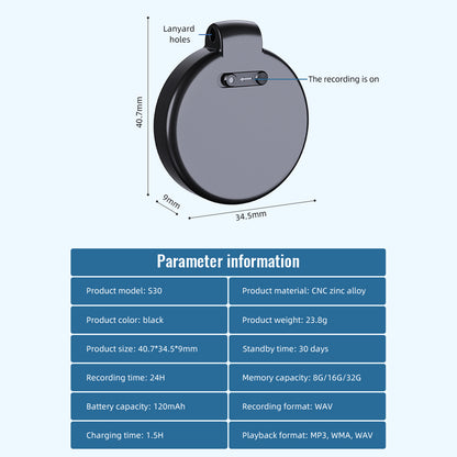 S30+ 8GB Key Holder Voice Recorder MPS Player U Disk Voice Activated Noise Reduction Audio Recorder
