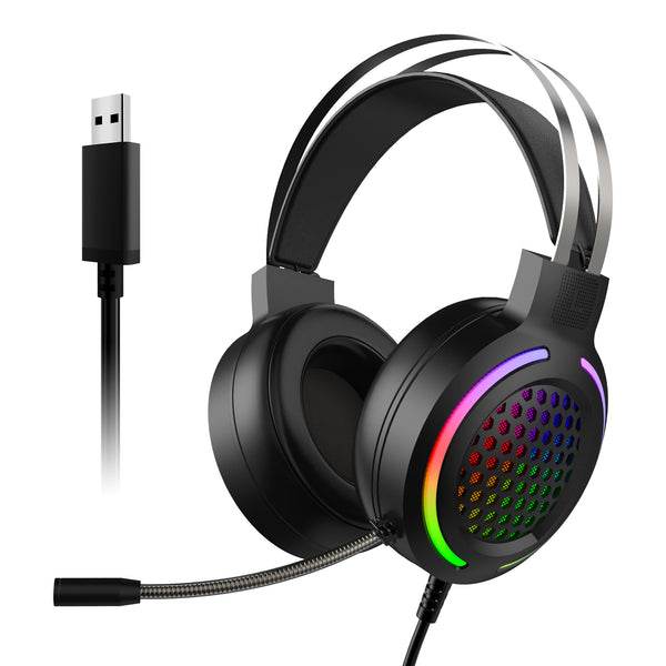 G12 Honeycomb Holes Design 7.1 Channel USB Wired Over-Ear E-sports Headphone RGB Light Computer Gaming Headset