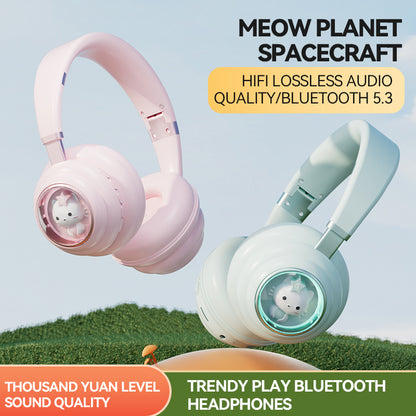 KE-30 Cat Space Capsule Design Wireless Headset RGB Colorful Light Gaming Bluetooth Headphone