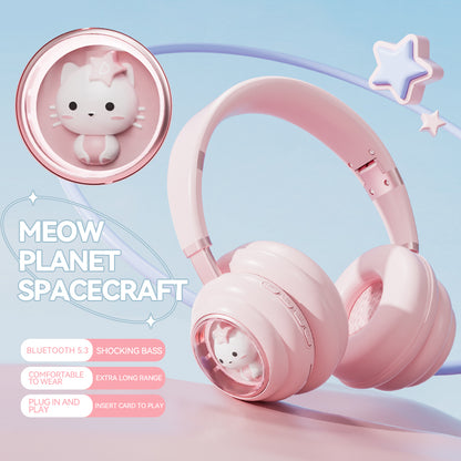 KE-30 Cat Space Capsule Design Wireless Headset RGB Colorful Light Gaming Bluetooth Headphone
