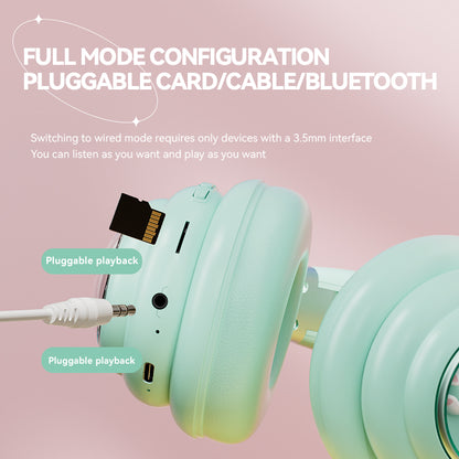 KE-30 Cat Space Capsule Design Wireless Headset RGB Colorful Light Gaming Bluetooth Headphone