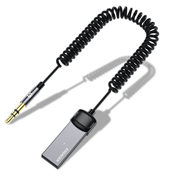 ESSAGER 3.5mm Aux to Bluetooth 5.0 Adapter 3.5mm Audio Bluetooth Receiver Built-in Microphone for Car Hands-free Calls