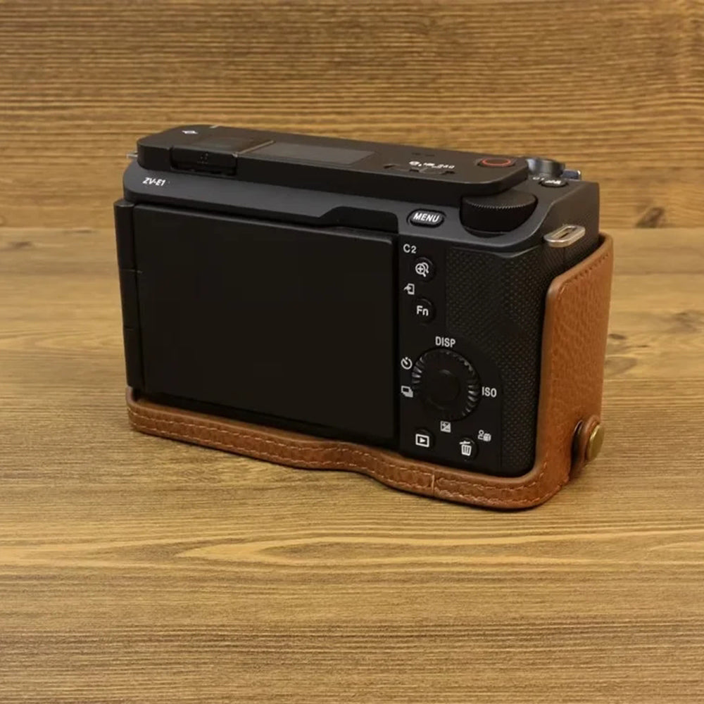 For Sony ZV-E1 Half Body Cover Genuine Cow Leather Camera Bottom Case with Battery Opening