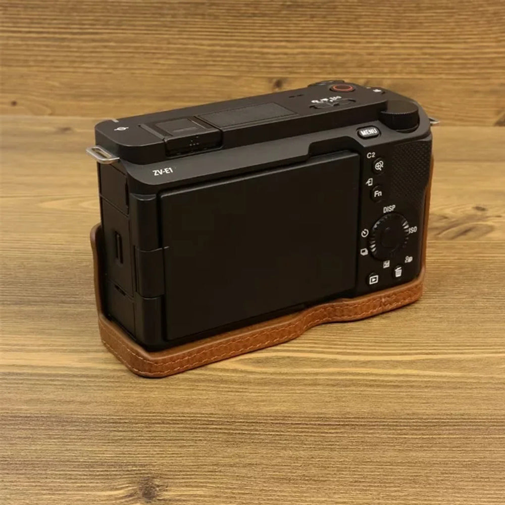 For Sony ZV-E1 Half Body Cover Genuine Cow Leather Camera Bottom Case with Battery Opening