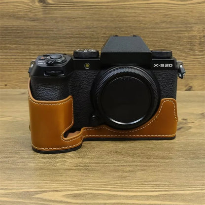 For Fujifilm X-S20 Anti-Scratch PU Leather Camera Bottom Cover Half Body Case Easy to Replace Battery