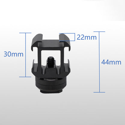 E039 Aluminum Alloy Three Head Cold Shoe Mount Adapter Expansion Bracket with Dual Screw Base