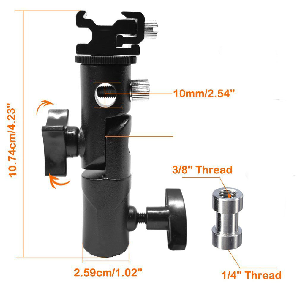 E005 Metal Flash Light Tripod Camera Mount Adapter with 3 / 8 to 1 / 4 Converter, Photography Reflector Holder with Umbrella Hole