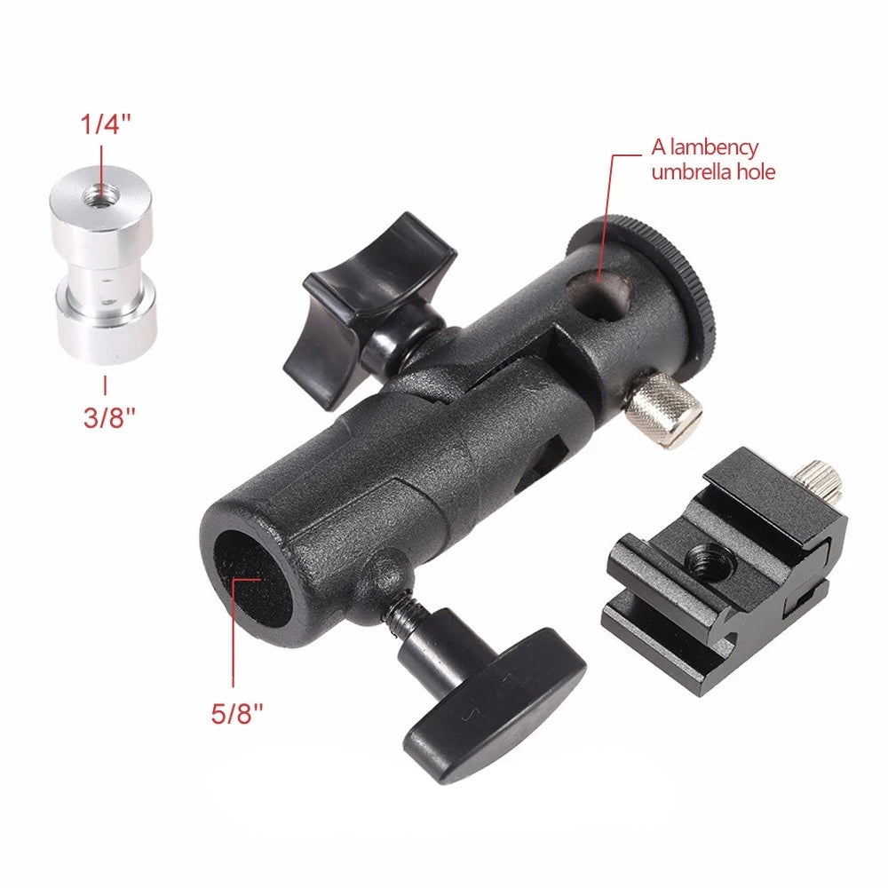 E005 Metal Flash Light Tripod Camera Mount Adapter with 3 / 8 to 1 / 4 Converter, Photography Reflector Holder with Umbrella Hole