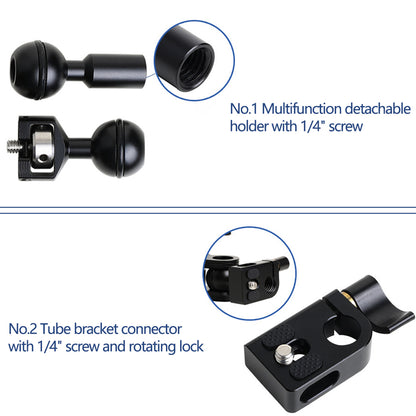 H029 Multi-Functional Rotating Ball Mount Adapter LED Monitor Clip Magic Arm 1 / 4 to 15mm Tube Converter Camera Accessories