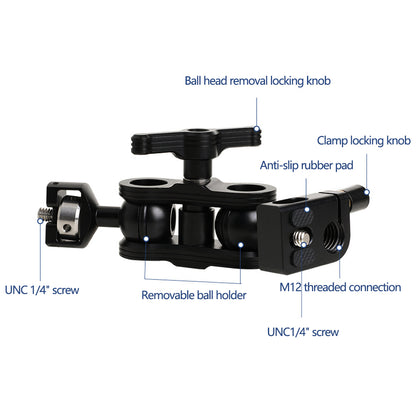 H029 Multi-Functional Rotating Ball Mount Adapter LED Monitor Clip Magic Arm 1 / 4 to 15mm Tube Converter Camera Accessories