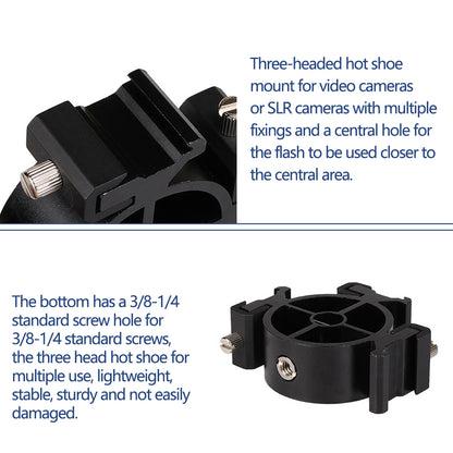 E042 R01 3-Head Hot Shoe Bracket for DSLR Camera Flash Hot Shoe Mount Holder with Umbrella Hole