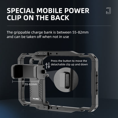 YELANGU LW-B01A Aluminum Alloy Phone Cage Rig Wooden Handle Phone Video Stabilizer Grip with Power Bank Clip