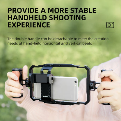 YELANGU LW-B01A Aluminum Alloy Phone Cage Rig Wooden Handle Phone Video Stabilizer Grip with Power Bank Clip