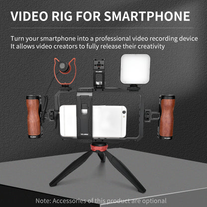 YELANGU LW-B01A Aluminum Alloy Phone Cage Rig Wooden Handle Phone Video Stabilizer Grip with Power Bank Clip