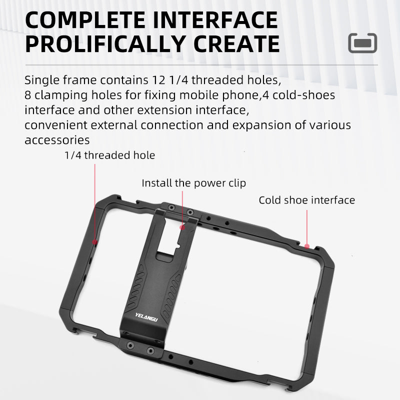 YELANGU LW-B01A Aluminum Alloy Phone Cage Rig Wooden Handle Phone Video Stabilizer Grip with Power Bank Clip