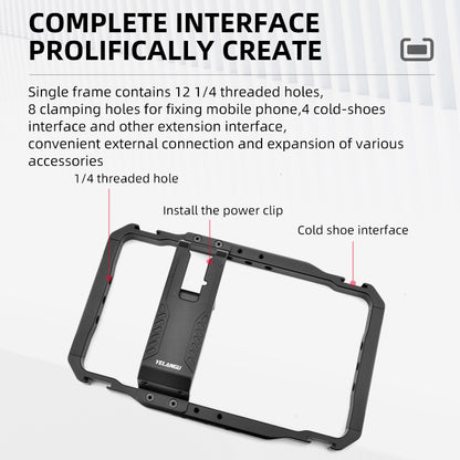YELANGU LW-B01A Aluminum Alloy Phone Cage Rig Wooden Handle Phone Video Stabilizer Grip with Power Bank Clip