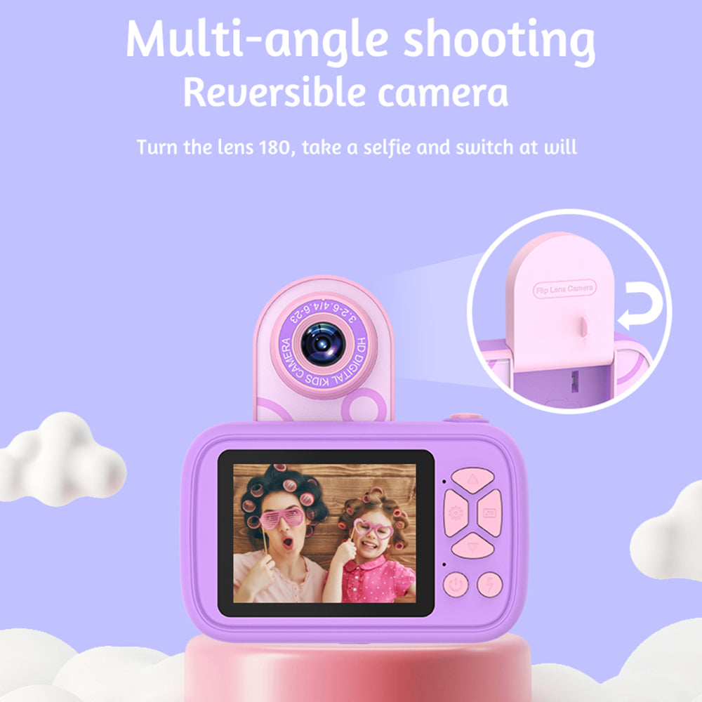 H19 2.4 inch Screen Children Camera 180-Degree Flip Camera Len with Tripod, Support 32G Memory Card