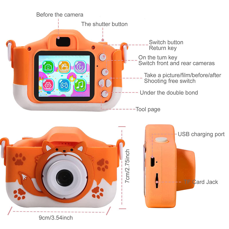 X10 2.0 Cartoon Fox Kids Camera HD Dual Lens Camcorder Toy (with 32G Memory Card + Card Reader)