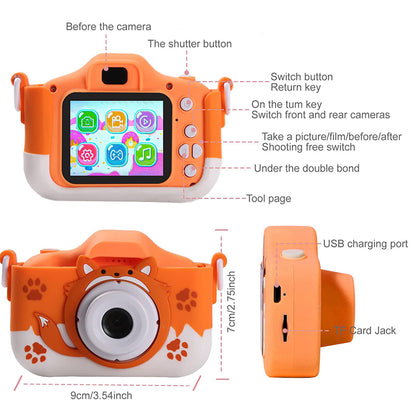 X10 2.0 Cartoon Fox Kids Camera HD Dual Lens Camcorder Toy (with 32G Memory Card + Card Reader)