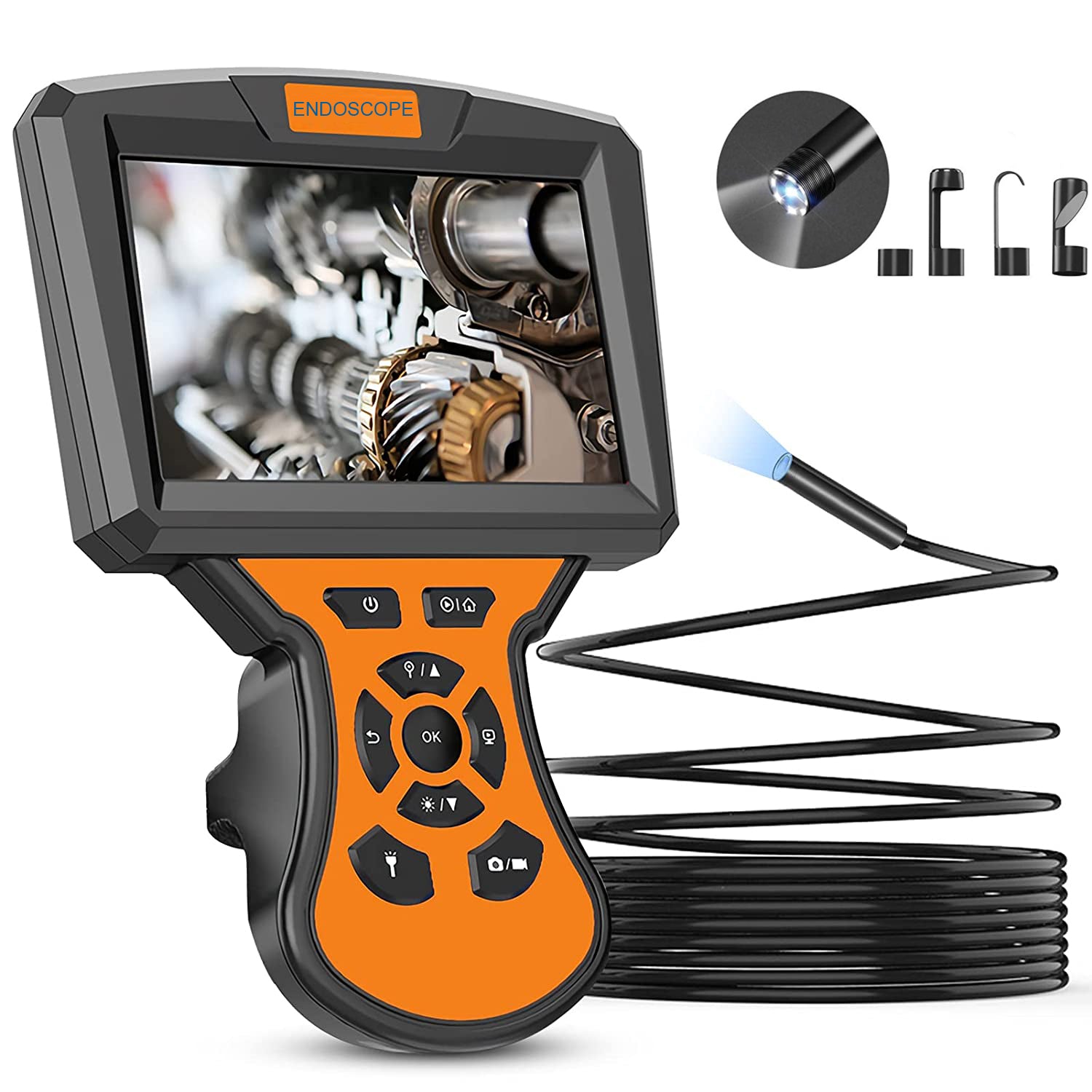 M50 10m Hard Wire 5 IPS Screen Endoscope Camera 5.5mm Len Industrial Borescope with 6 LED Lights