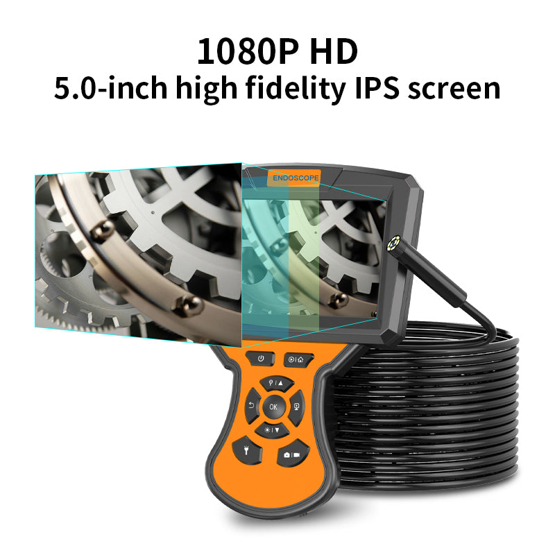 M50 10m Hard Wire 5 IPS Screen Endoscope Camera 5.5mm Len Industrial Borescope with 6 LED Lights