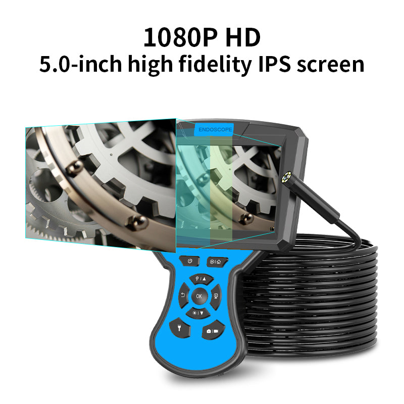 M50 10m Hard Wire 5 IPS Screen Endoscope Camera 5.5mm Len Industrial Borescope with 6 LED Lights