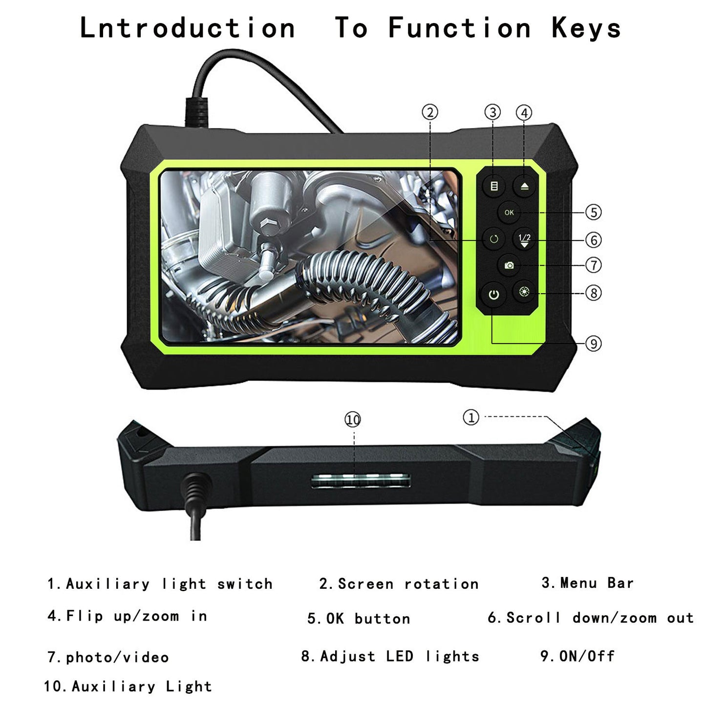 B315 2m Wire 8mm Dual Lens 4.3-inch Screen Endoscope Camera 6+1 LED HD Industrial Borescope