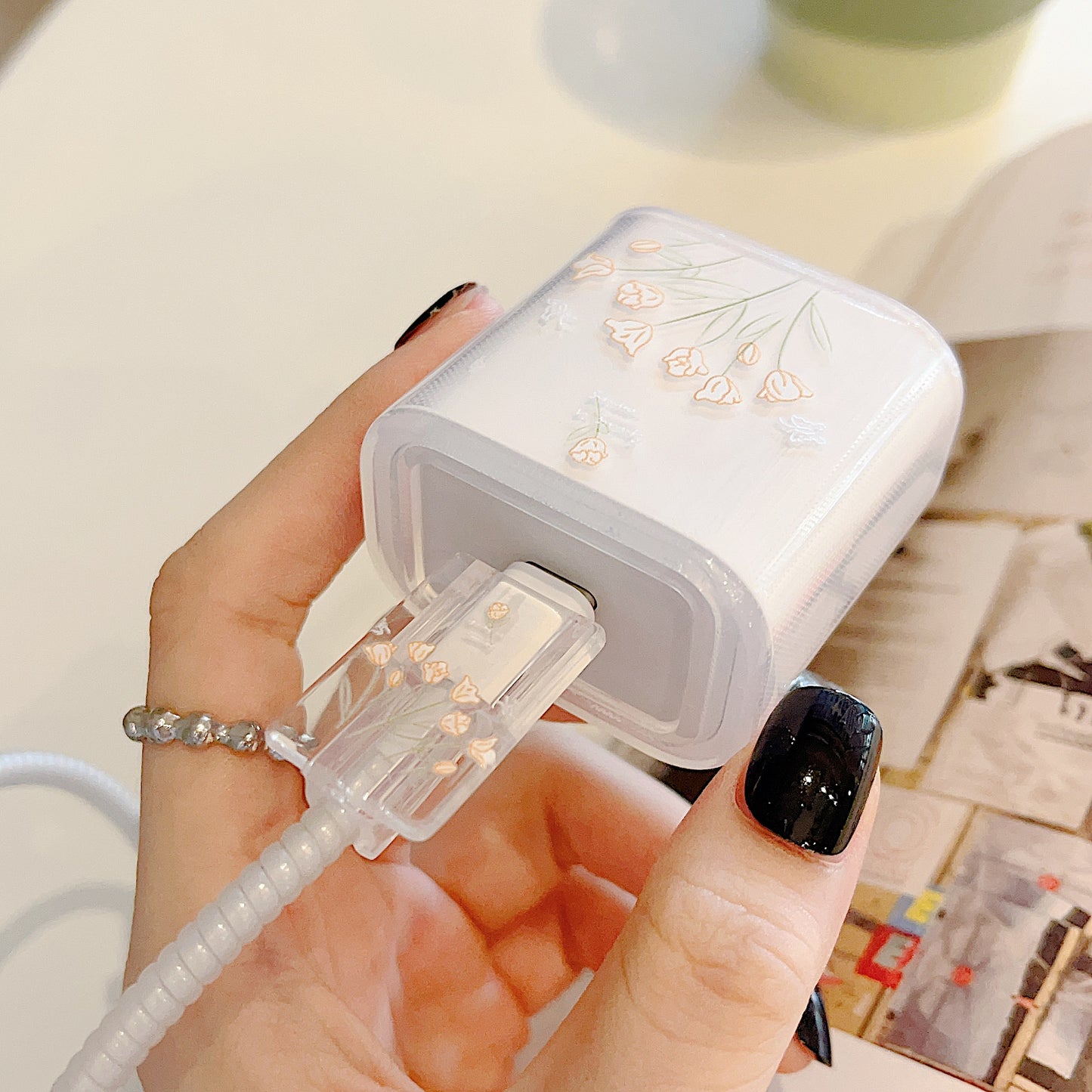 Transparent TPU Case for iPhone 18W / 20W Charger Adapter Protector Set with Charging Cable Connector Cover