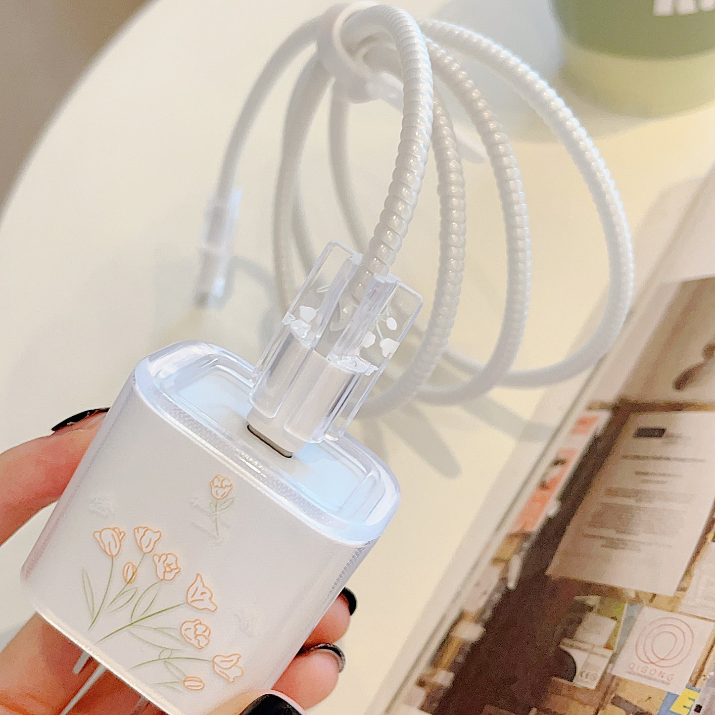 Transparent TPU Case for iPhone 18W / 20W Charger Adapter Protector Set with Charging Cable Connector Cover