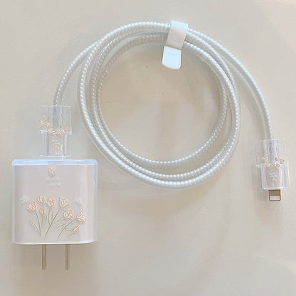 Transparent TPU Case for iPhone 18W / 20W Charger Adapter Protector Set with Charging Cable Connector Cover