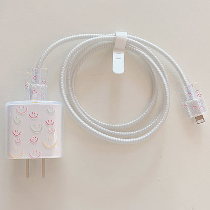 Transparent TPU Case for iPhone 18W / 20W Charger Adapter Protector Set with Charging Cable Connector Cover