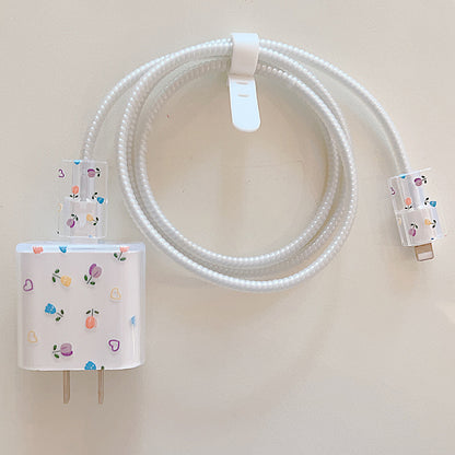 Transparent TPU Case for iPhone 18W / 20W Charger Adapter Protector Set with Charging Cable Connector Cover