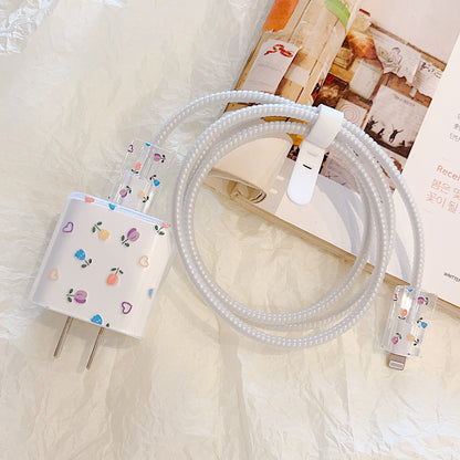 Transparent TPU Case for iPhone 18W / 20W Charger Adapter Protector Set with Charging Cable Connector Cover