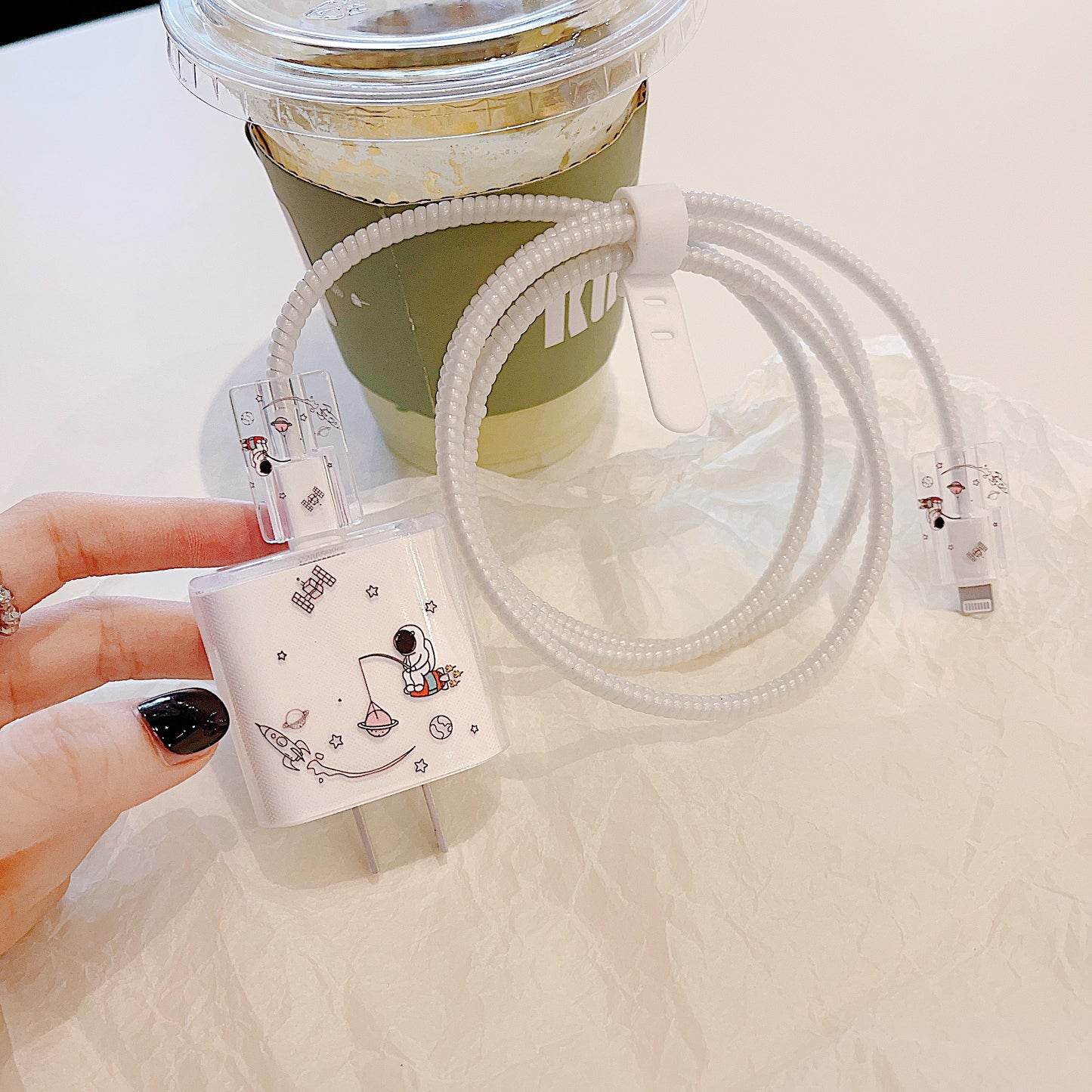 Transparent TPU Case for iPhone 18W / 20W Charger Adapter Protector Set with Charging Cable Connector Cover
