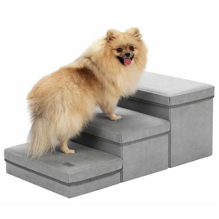 3 Tiers Pet Steps Storage Boxes Foldable Dog Stairs for High Beds Sofa