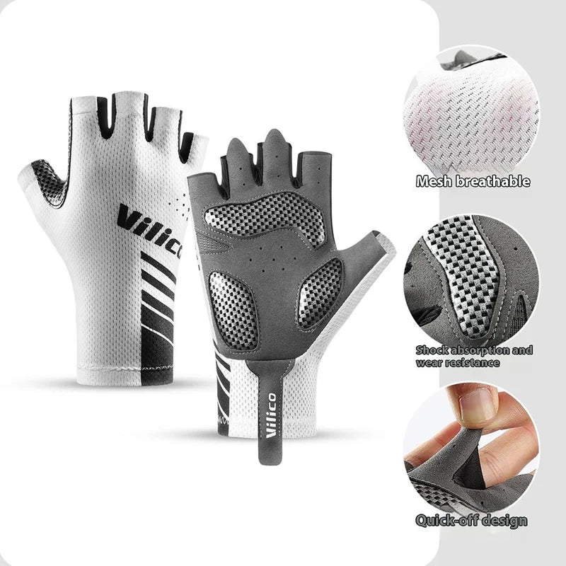 VILICO A0132 Shock Absorbing Cycling Gloves Anti Slip Fingerless Mittens for Outdoor Sports , Size M / White