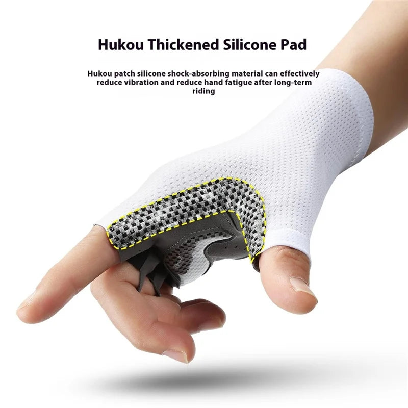 VILICO A0132 Shock Absorbing Cycling Gloves Anti Slip Fingerless Mittens for Outdoor Sports , Size M / White